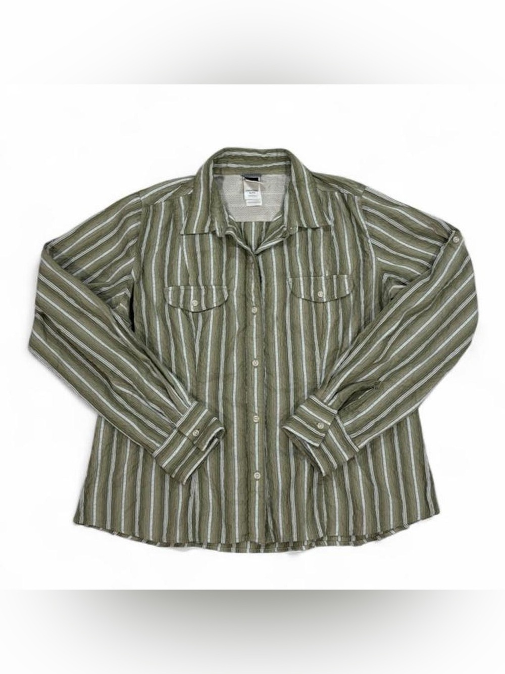 Women’s The North Face outdoor green striped seersucker button up shirt